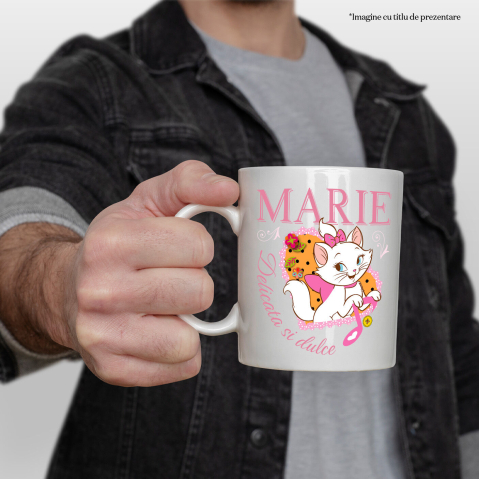 Cana Cu Eleganta Pisicutei Cu Fundita Roz Ceramica, 330ML, cu Maner Alb [1]