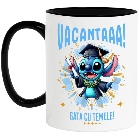 Educatie - Cana Cu Explorari de Vacanta cu Stitch si Diplome Ceramica, 330ML, cu Maner Negru