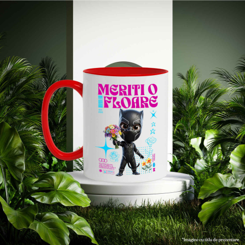 Cana Cu Flori Minunate cu Pantera Neagra din Disney Ceramica, 330ML, cu Maner Rosu [2]