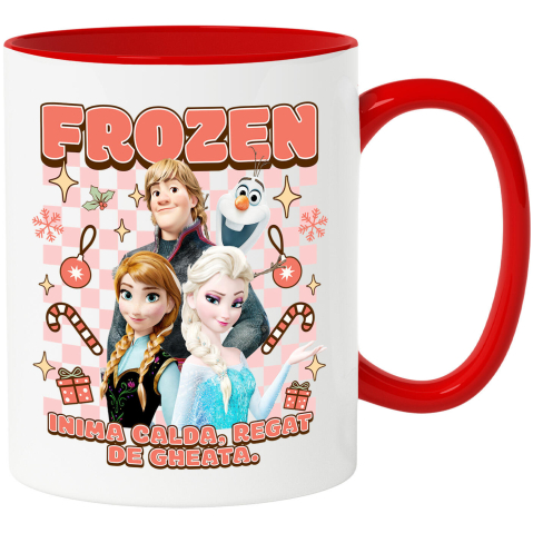 Căni - Cana Cu Frozen - Setul Aventurierilor din Zapada Ceramica, 330ML, cu Maner Rosu