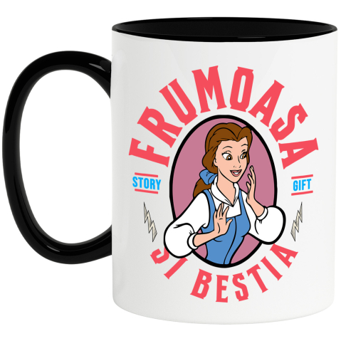 Sticker Personalizat - Cana Cu Frumoasa si Bestia - In Oglinda Fermecata, Ceramica, 330ML