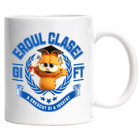 Căni - Cana Cu Garfield Erou – Aventuri La Scoala Ceramica, 330ML, cu Maner Alb