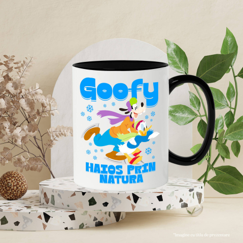 Cana Cu Goofy si Duck in Actiune Ceramica, 330ML, cu Maner Negru [2]