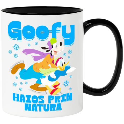 Desene Animate - Cana Cu Goofy si Duck in Actiune Ceramica, 330ML, cu Maner Negru