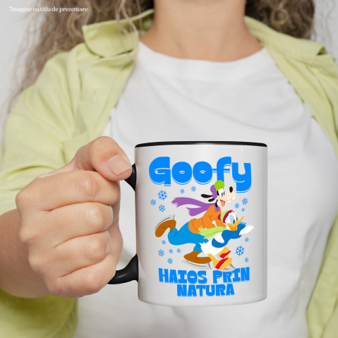 Cana Cu Goofy si Duck in Actiune Ceramica, 330ML, cu Maner Negru [1]