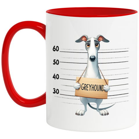 Maner Rosu - Cana cu Greyhound (ogar), caine, animal de companie, ilustratie, la inchisoare, trist, poza, profil, masura, suparat cu Maner Rosu