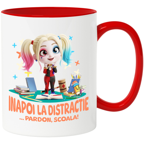 Căni - Cana Cu Harley Quinn – Aventuri La Scoala Ceramica, 330ML, cu Maner Rosu