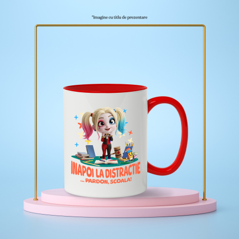 Cana Cu Harley Quinn – Aventuri La Scoala Ceramica, 330ML, cu Maner Rosu [2]