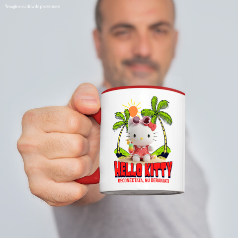 Cana Cu Hello Kitty la Plaja – Soare si Palmieri, Ceramica, 330ML [1]