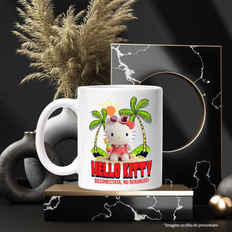 Cana Cu Hello Kitty la Plaja – Soare si Palmieri Ceramica, 330ML, cu Maner Alb [2]