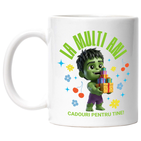 Căni - Cana Cu Hulk - Cadou Plin de Forta pentru Aniversarea Ta Ceramica, 330ML, cu Maner Alb