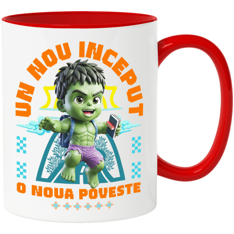 Căni - Cana Cu Hulk – Cunoaștere Și Putere La Primii Pași Ceramica, 330ML, cu Maner Rosu