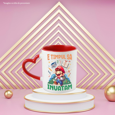 Cana Cu Incepem Sa Invatam Cu Minecraft: Distractie Pe Fiecare Bloc Ceramica, 330ML, cu Maner Inima Rosie [1]