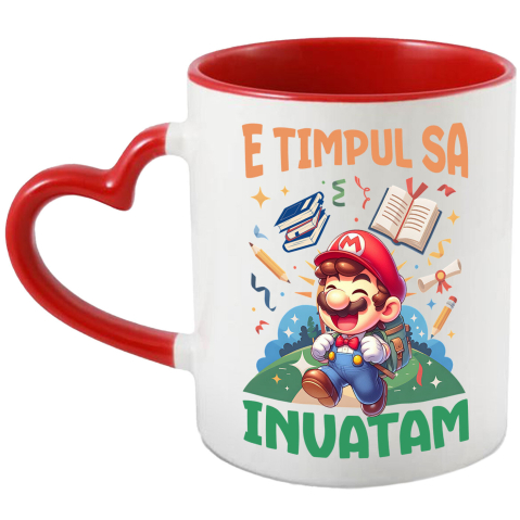 Educatie - Cana Cu Incepem Sa Invatam Cu Minecraft: Distractie Pe Fiecare Bloc Ceramica, 330ML, cu Maner Inima Rosie