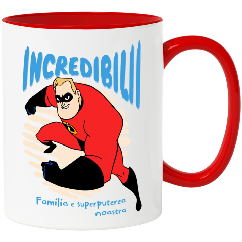Desene Animate - Cana Cu Incredibilii si misiunea suprema Ceramica, 330ML, cu Maner Rosu