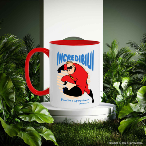 Cana Cu Incredibilii si misiunea suprema Ceramica, 330ML, cu Maner Rosu [2]