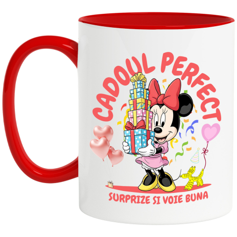 Căni - Cana Cu Inima Fermecata a lui Minnie - Cadou pentru O Zi Speciala Ceramica, 330ML, cu Maner Rosu