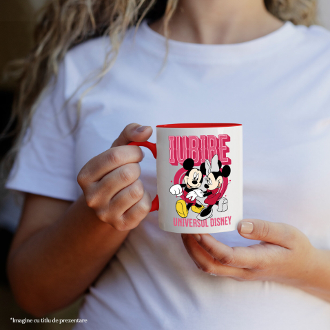 Cana Cu Inima Plina de Dragoste – Minnie siMickey Ceramica, 330ML, cu Maner Rosu [1]