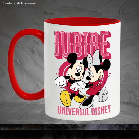 Cana Cu Inima Plina de Dragoste – Minnie siMickey Ceramica, 330ML, cu Maner Rosu [2]