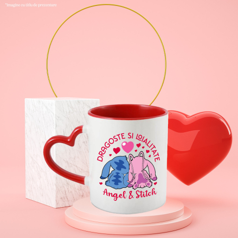 Cana Cu Inimi Pereche: Angel & Stitch, Ceramica, 330ML [3]