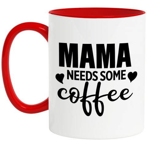Maner Rosu - Cana cu inimioare si mesajul "Mama needs some coffee" - mama are nevoie de niste cafea cu Maner Rosu
