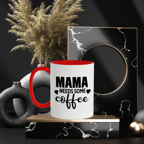 Cana cu inimioare si mesajul "Mama needs some coffee" - mama are nevoie de niste cafea cu Maner Rosu [2]
