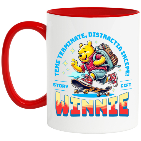 Educatie - Cana Cu Invatare Vesela cu Winnie de Plus Ceramica, 330ML, cu Maner Rosu