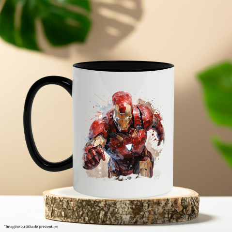Cana Cu Iron Man, Avengers, Marvel, Iubitori De Filme, Supereroi, Multicolor 330 ml, Ceramica cu Maner Negru [1]