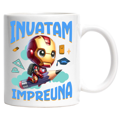 Căni - Cana Cu Iron Man si Prietenii Invata Impreuna Ceramica, 330ML, cu Maner Alb