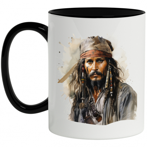 Maner Negru - Cana Cu Jack Sparrow, Piratii Din Caraibe, Pirat, Esarfa, Barba, Filme, Multicolor 330 ml, Ceramica cu Maner Negru