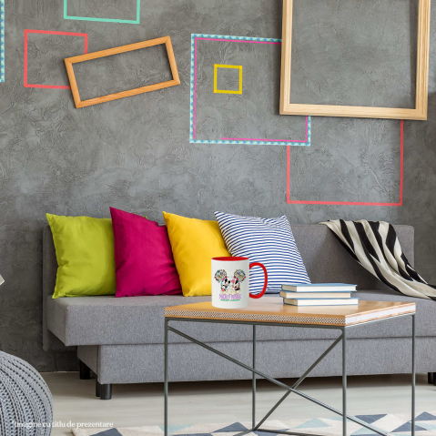 Cana Cu Joaca si Zambete cu Mickey Mouse si Minnie Ceramica, 330ML, cu Maner Rosu [2]