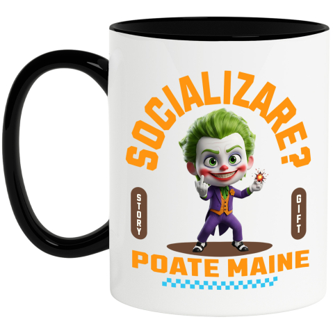Cani Personalizate - Cana Cu Joker , Degetul Mijlociu, Socializare? Poate maine, Anti-social, Ceramica, 330ML