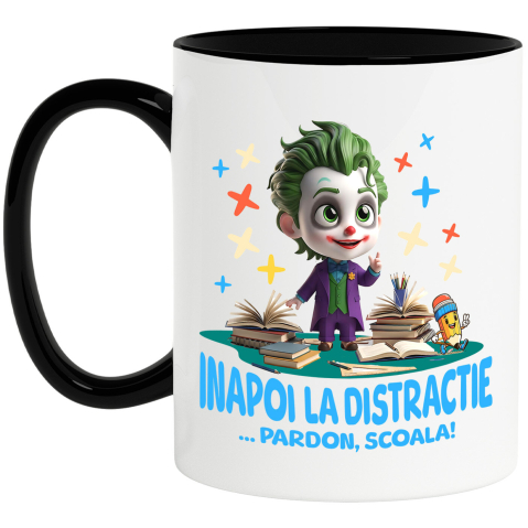 Căni - Cana Cu Joker – Distractie La Scoala Cu Prieteni Ceramica, 330ML, cu Maner Negru