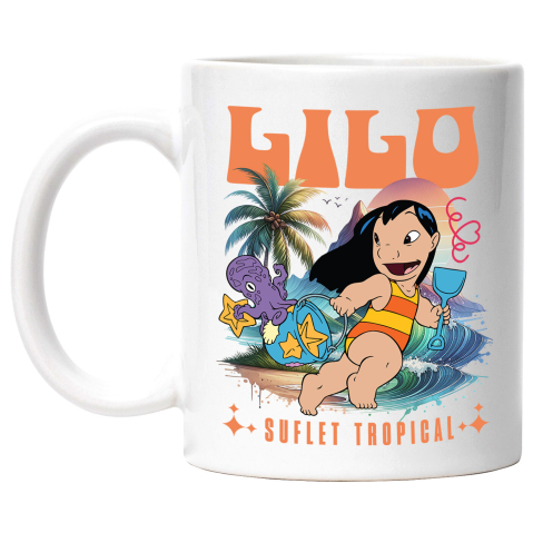 Desene Animate - Cana Cu Lilo – aventuri in Hawaii Ceramica, 330ML, cu Maner Alb