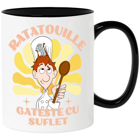 Căni - Cana Cu Linguini si Remy – Prietenie in Bucatarie Ceramica, 330ML, cu Maner Negru