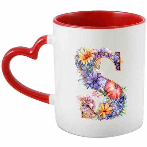 Maner Inima Rosie - Cana cu litera "S", ilustratie, pentru copii, scoala, elev, abecedar, alfabet, flori cu Maner Inima Rosie