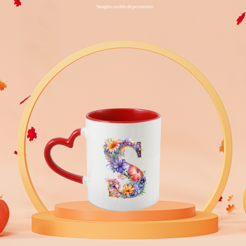 Cana cu litera "S", ilustratie, pentru copii, scoala, elev, abecedar, alfabet, flori cu Maner Inima Rosie [1]