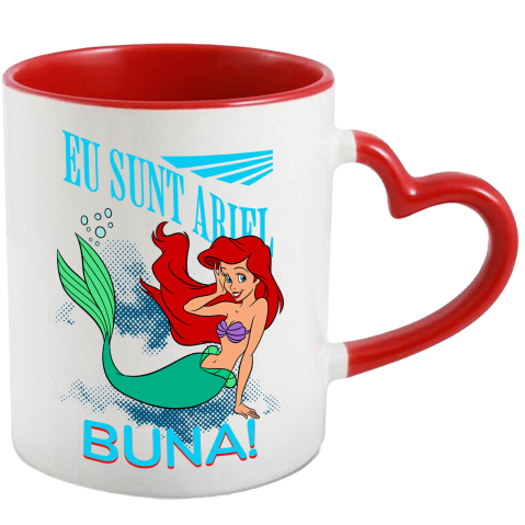 Desene Animate - Cana Cu Lumea Ariellei - Inima Marii Ceramica, 330ML, cu Maner Inima Rosie