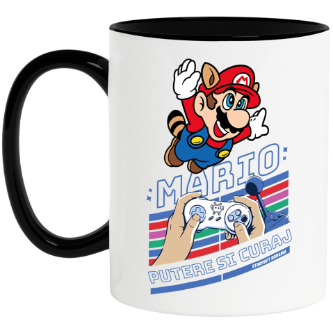 Desene Animate - Cana Cu Lumea Magica a lui Mario Ceramica, 330ML, cu Maner Negru