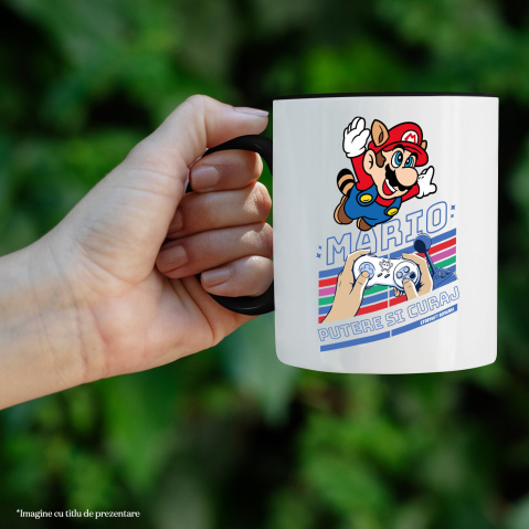 Cana Cu Lumea Magica a lui Mario Ceramica, 330ML, cu Maner Negru [1]