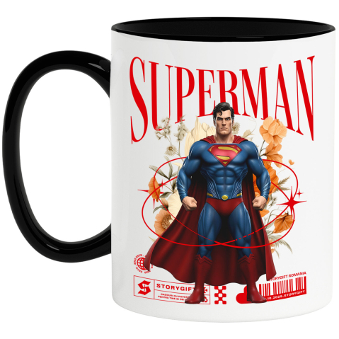 Căni - Cana Cu Magia Florilor Disney cu Superman Ceramica, 330ML, cu Maner Negru