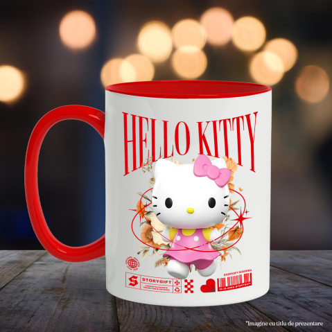 Cana Cu Magie și Flori cu Hello Kitty din Lumea Disney Ceramica, 330ML, cu Maner Rosu [2]