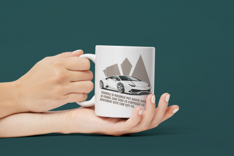 Cana Cu Masina Alba Sport De Curse, Mesaj Motivational Despre Incredere In Sine, Viteza, Motor Mare, Multicolor 330 ml, Maner Alb [1]