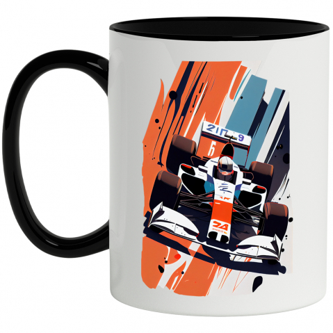 Maner Negru - Cana Cu Masina, Formula 1, Curse, Pilot, Sport, Casca, Multicolor 330 ml, Ceramica cu Maner Negru