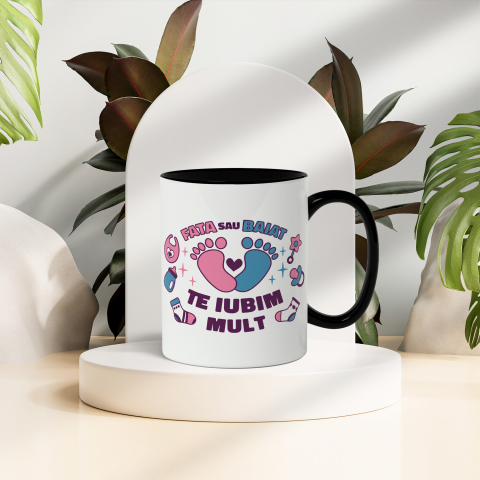 Cana Cu Mesaj Fata Sau Baiat Te Iubim Mult, Viitori Parinti, Albastru Roz, Familie, Baby Reavel, Copilarie, 330 ml, Maner Negru [2]