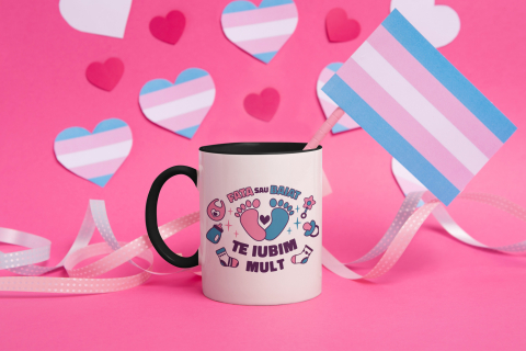 Cana Cu Mesaj Fata Sau Baiat Te Iubim Mult, Viitori Parinti, Albastru Roz, Familie, Baby Reavel, Copilarie, 330 ml, Maner Negru [3]