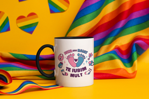 Cana Cu Mesaj Fata Sau Baiat Te Iubim Mult, Viitori Parinti, Albastru Roz, Familie, Baby Reavel, Copilarie, 330 ml, Maner Negru [1]