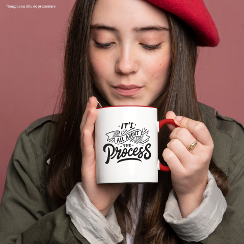 Cana Cu Mesaj It's All About The Process, Keep Up, Negru, 330 ml, cu maner Rosu [3]