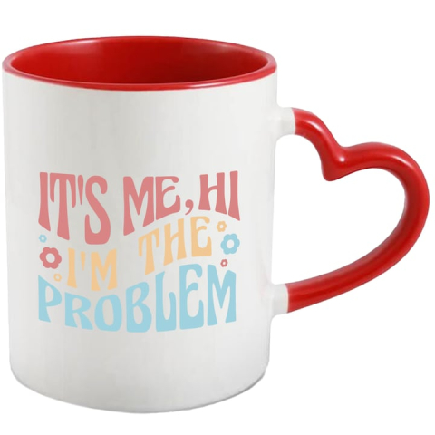 Maner Inima Rosie - Cana Cu Mesaj It's Me Hi I'm The Problem, Versuri Taylor Swift, Multicolor 330 ml, Ceramica cu Maner Inima Rosie