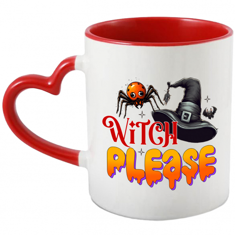 Maner Inima Rosie - Cana cu mesajul "Witch, please", ilustratie, Halloween, sarbatoare, octombrie, paianjen, palarie de vrajitoare, lilieci cu Maner Inima Rosie